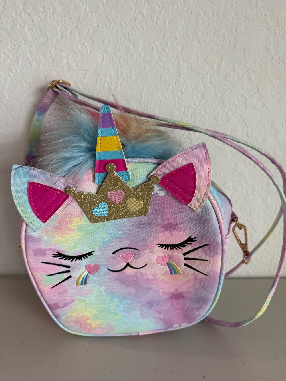 New girls Under One Sky Pastel Rainbow Unicorn-Cat Crossbody Bag with Pink
